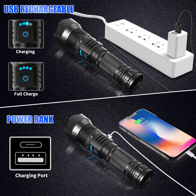 Foleto Rechargeable LED Flashlights High Lumens,Super Bright Flashlight, Powerful Tactical Handheld Flash Light, 5 Modes Zoomable Waterproof Flash Lights for Camping, Emergency 2 pack