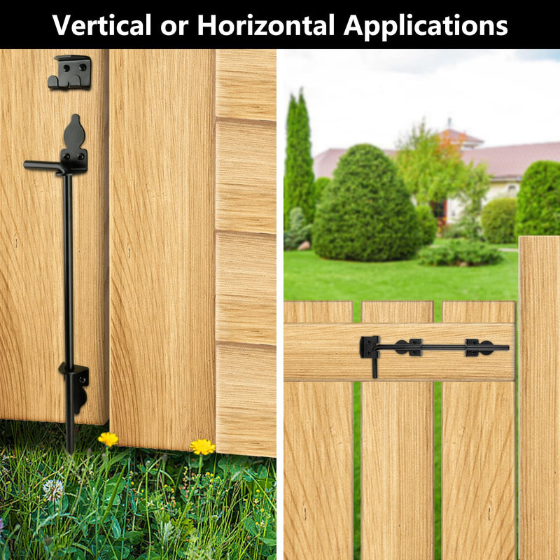 Gezen 24" Cane Bolt Gate Drop Rod Heavy Duty Gate Hardware for Wooden Fences Metal Vinyl Gates Doors, Gate Ground Latch for Holding Gate to The Ground, Black Finish, 2 Pack 2Pack 24in