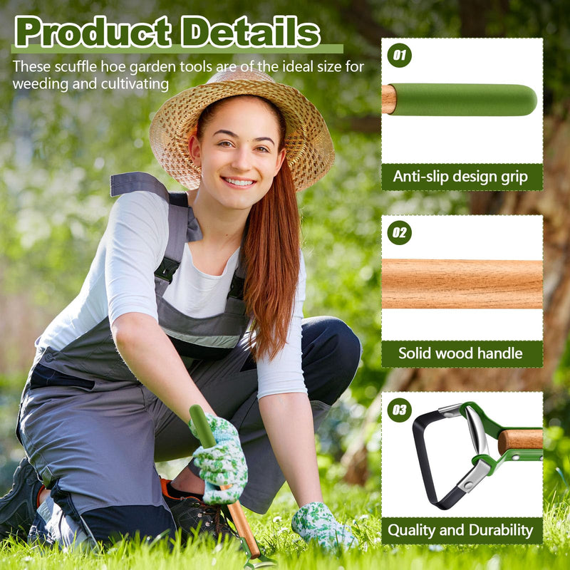 2 Pcs Mini Garden Hula Hoes for Weeding 17 Inch Long Stirrup Hoe Tools Scuffle Hoe Garden Tool for Lawn Yard Weeding Gardening with Wood Handle