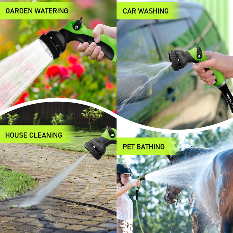 SPECILITE Garden Hose Nozzle with 8 Adjustable Spray Patterns, ABS Hose Sprayer Nozzles with Thumb Control On Off Valve for Easy Flow Control, Use for Watering Plants & Lawns, Washing Cars & Pets
