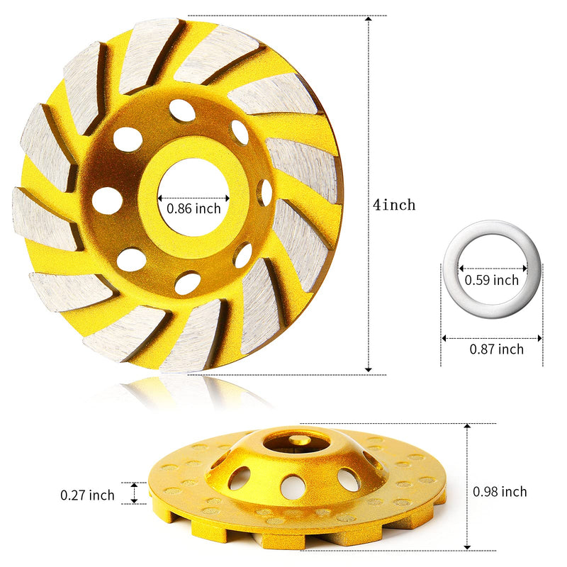 3 Pieces Diamond Cup Grinder 4 Inch Concrete Turbo Diamond Grinding Cup Wheel 12 Segs Heavy Duty Angle Grinder Wheels for Angle Grinder 3