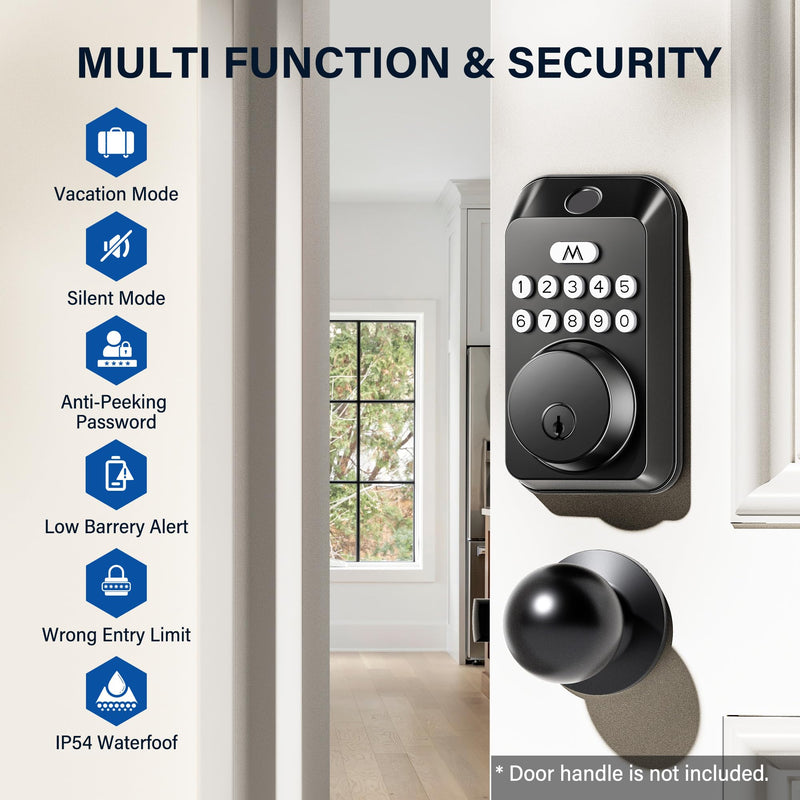 Fingerprint Door Lock - Keyless Entry Door Lock, Electronic Keypad Deadbolt, Smart Locks for Front Door - Auto Locking, Biometric,One-time Codes,Easy to Install (Matte Black) Matte Black