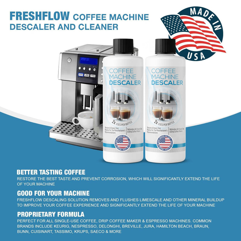 Descaling Solution for Coffee & Espresso Machines - 2 Bottle Pack (4 Uses) - Universally Compatible Descaler Cleaner for Keurig, Breville, Nespresso, Delonghi & All Single Use or Drip Machines 8 Fl Oz (Pack of 2)