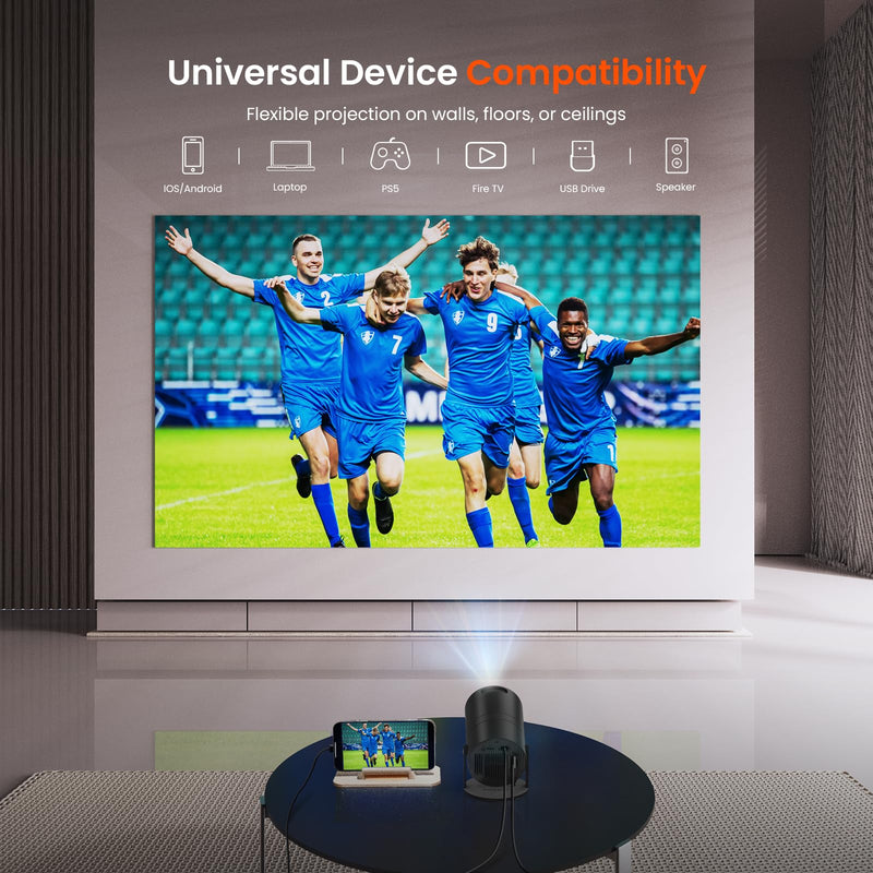 [Two-Way Bluetooth 5.2] Mini Portable Projector 1080P HD Multi-Angle Projection, Tecaki Smart Projector with 180°Rotatable Stand Auto Keystone Correction Long Lens Life for Home Theater Outdoor