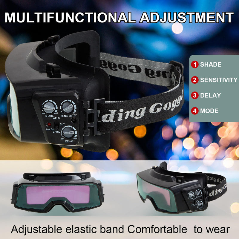 Welding Glasses Auto Darkening View Area 4.82 x 1.38 Inch Welding Goggles for Men Assemblable Adjustable Cutting Torch Glasses Gear for TIG MIG ARC Grinding, Not Include Mask