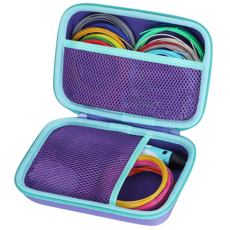Hard Case Compatible with SCRIB3D P1 Advanced / MYNT3D Super Professional Printing / 3Doodler Flow / PIKA3D PRO 3D Printing Pen (Purple + Teal Case) Purple + Teal