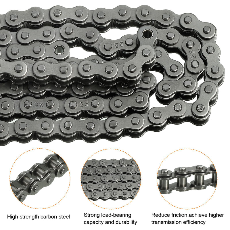 uxcell #25/04C-1 Roller Chain 3 Feet 1/4" Pitch Carbon Steel Roller Chains with 2 Free Master Connector Links for Mini Bikes, Motorcycles, 144 Links