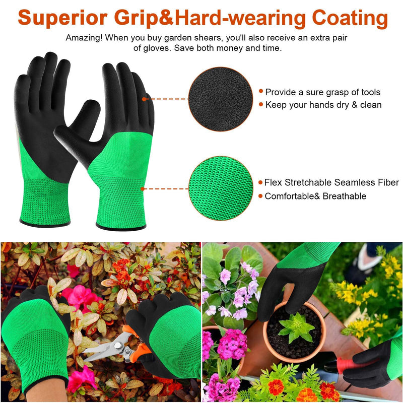 3 Pack Garden Pruning Shears Stainless Steel Blades Handheld Pruners Set with Gardening Gloves 3 PCS Multi-color