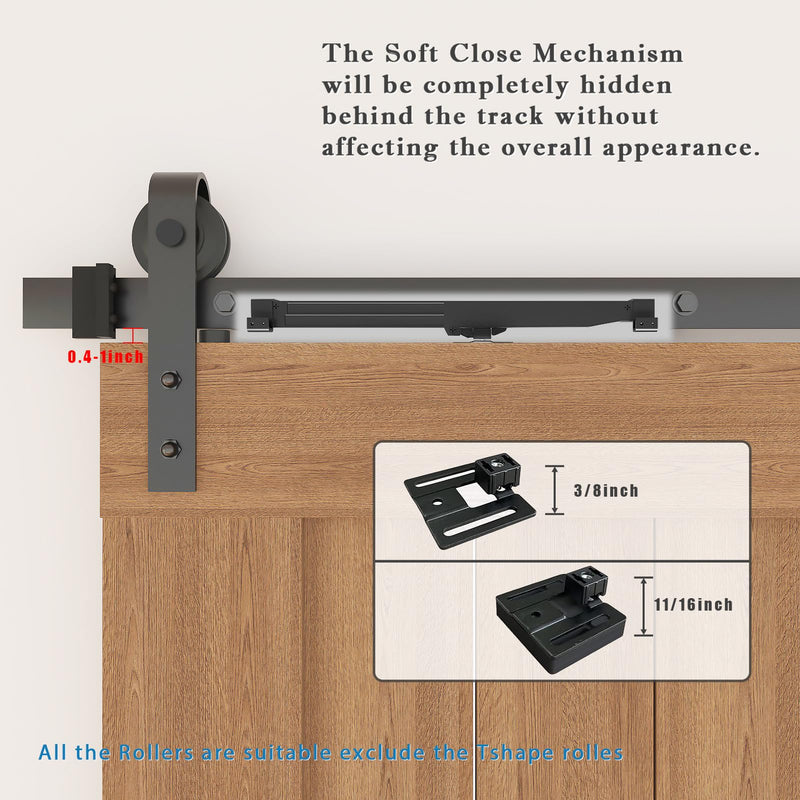 2PCS Hole-Free Barn Door Soft Close Mechanism, Upgraded Design Sliding Door Hardware Spring Buffer Damper, One Way Operation Invisible Door Stopper Adjustable Actuators with Actuator Spacers Normal Barn Door Soft Close Mechanism
