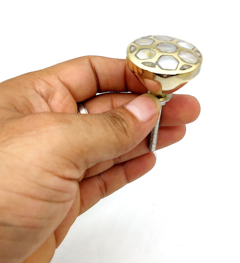 5MOONSUN5's Brass Mother of Pearl Door Knobs/Drawer Pulls Dresser Door Knobs/Pull and Push Handle for Cabinets, Wardrobes & Kitchen Grey Honeycomb knobs/Handmade Classic Hardware Decor, 35 mm(6) 6