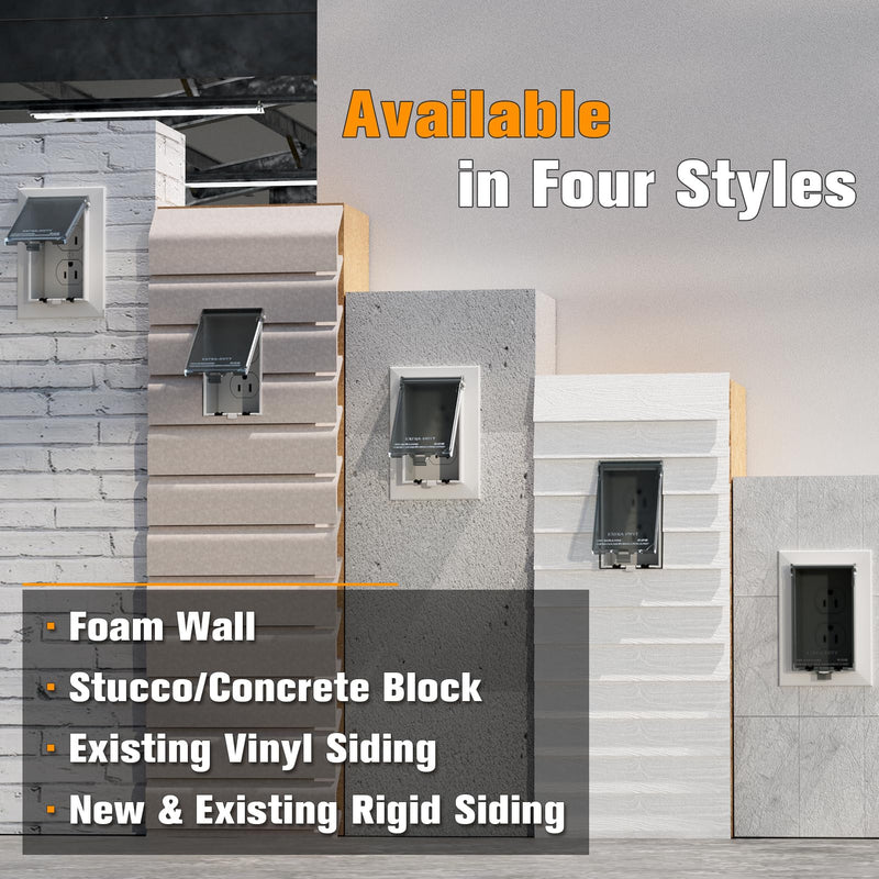 Recessed Outlet Box, DBVS1C-1 Low Profile Electrical Outlet Box, Wall Plate Kit for New Vinyl Siding, Enclosed Weatherproof Outlet Box with Duplex & Decorator Style Covers, 1-Gang, Vertical, Clear Vertical; 1-Gang