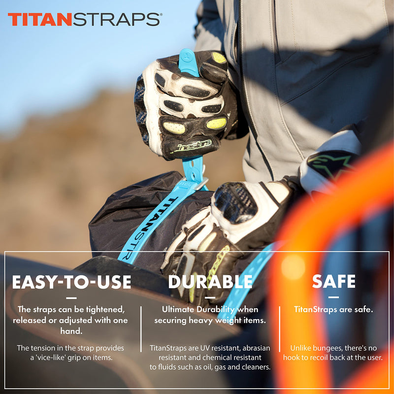 Titan Utility Straps – Easy-to-Use, Reliable Tension Straps for Securing Bike & Moto Gear, Skis, Garden Hoses, Field Repairs – Use in Frigid Temp – 60 lb.Working Load, 14" Length, Ocean Blue, 4-Pack 14" Length / 4 Pack