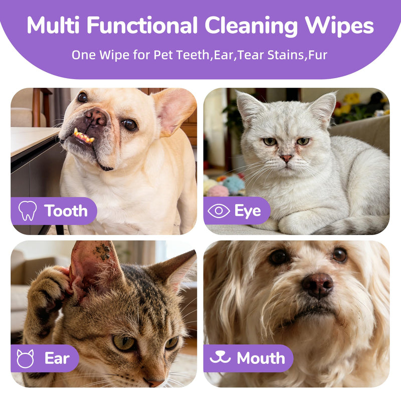 Dog Eye Wipes, 120 Count Cat Eyes Cleaning Wipes Gentle Pet Tear Stain Remover, Hypoallergenic Puppy Dogs Eye Wash Cleaner for Debris Discharge Mucus, Vet Recommended Aloe Chamomile Pets Wipe Pads