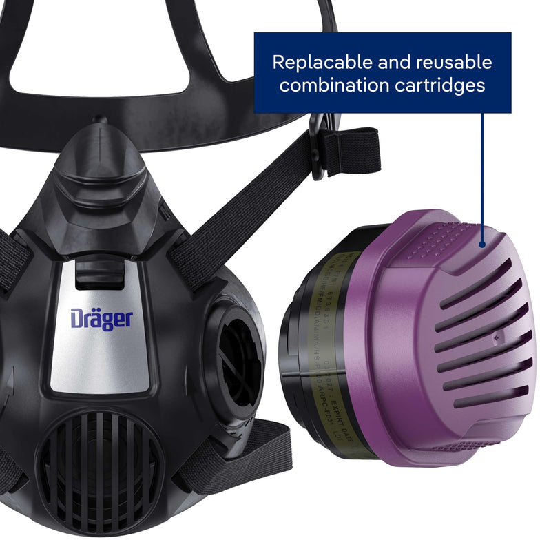 Dräger X-plore 3500 Respirator Mask Multi-Gas/P100 Combination Cartridge (OV/AG/HF/FM/CD/AM/MA/HS/P100) NIOSH-certified Half-Mask for Painting, Chemicals, Construction