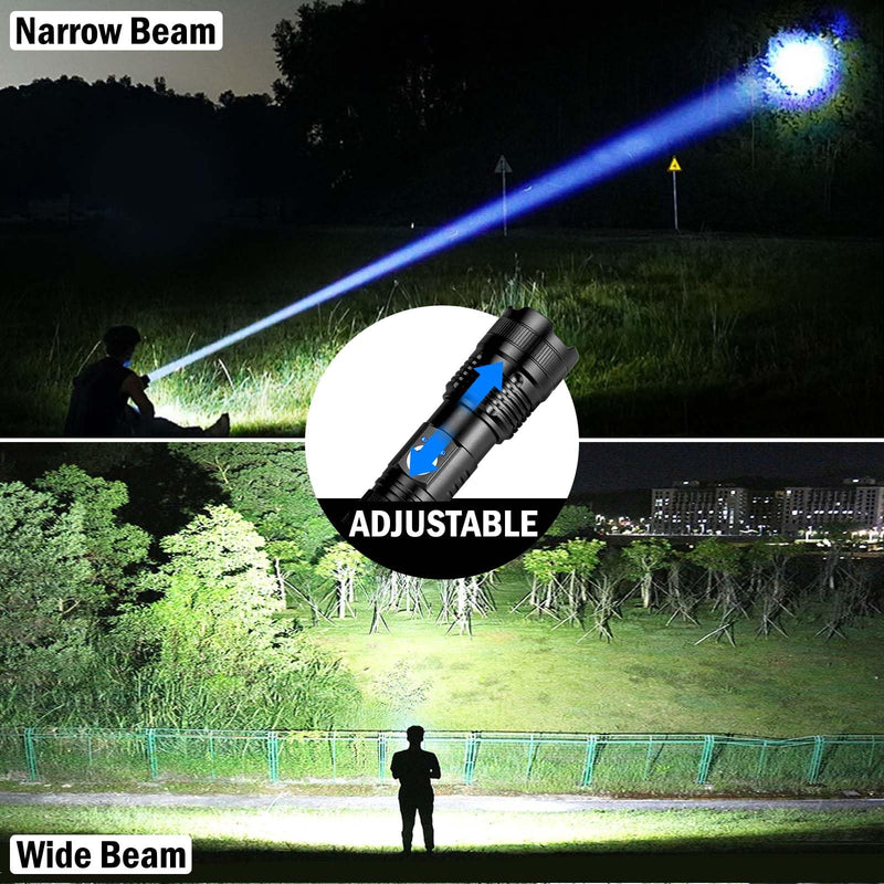 Rechargeable Flashlights High Lumens, 4 Pack 99,000 Lumens Led Flashlights with 5000ɱAh Βattery, Waterproof Powerful Flash Light Multifunctional Flashlights for Home Camping Hiking