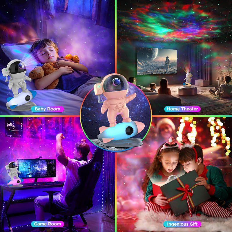 Astronaut Galaxy Projector for Bedroom, Star Projector Galaxy Light with App & Remote Control, White Noises, Bluetooth Speaker, Rocket Night Light for Kids, Ceiling, Gifts, Room Decor Pink