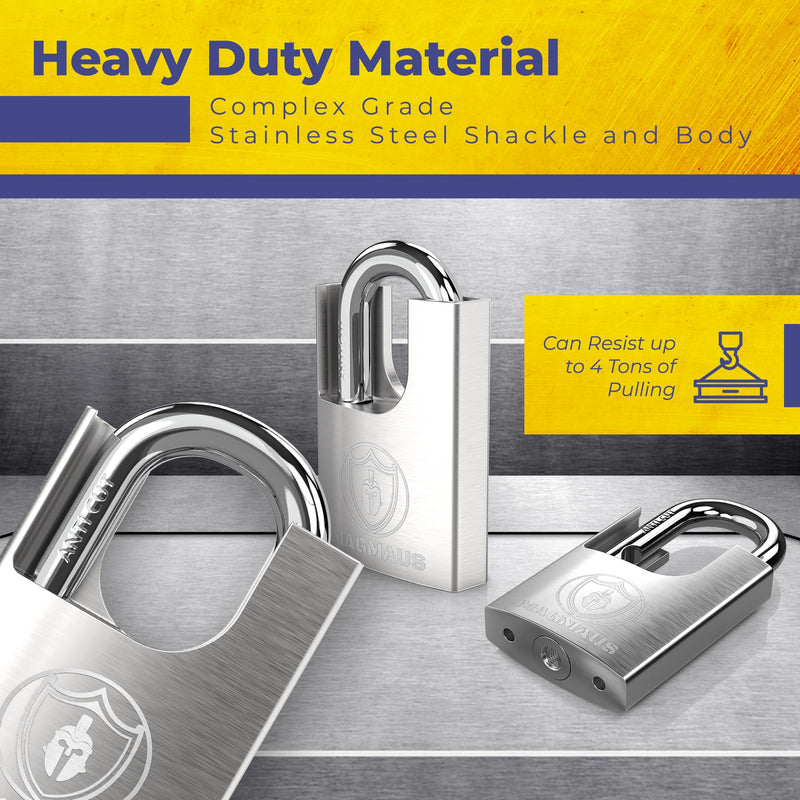 Magmaus® SDL/50 [Closed Shackle] Heavy Duty Lock with 3 Keys - [Stainless Steel] Weatherproof Padlock for Outdoor Use - Ideal for Storage Unit, Shipping Container, Gate (Pack of 2) 50 mm (Pack of 2)