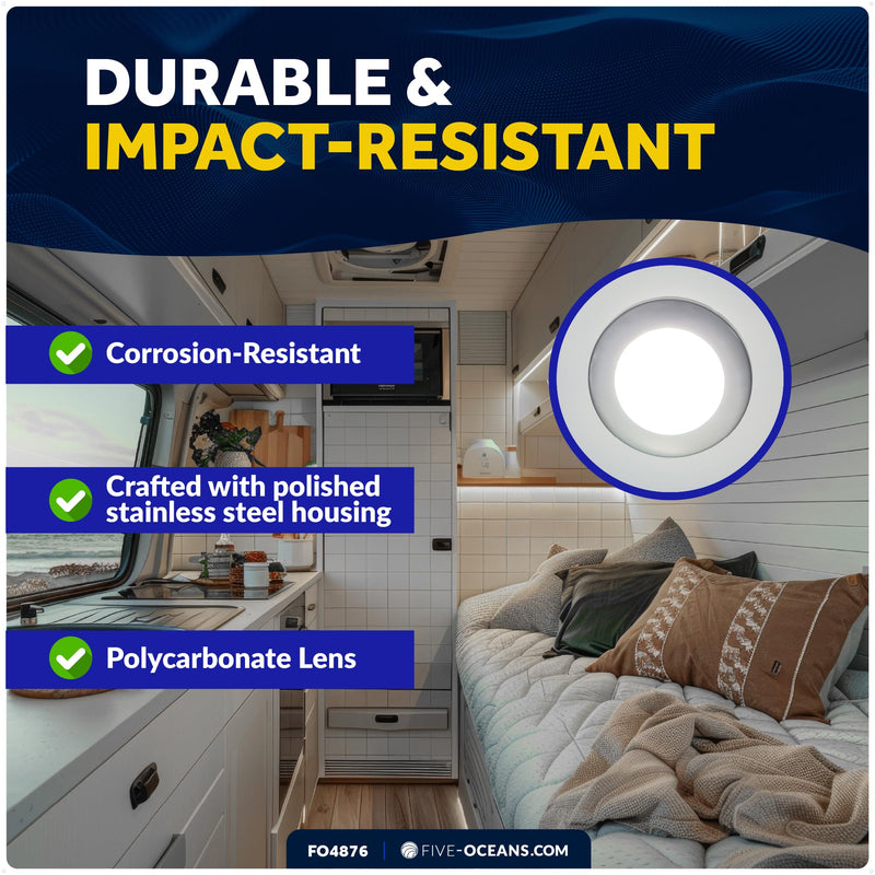 Five Oceans RGBW Internal Driver LED Interior Dome Ceiling Light, 2-3/4" Round, IP67 Waterproof, 12V, Flush Mount, Boat Courtesy Light Interior Exterior for Pontoon, Boats, RVs - FO4876