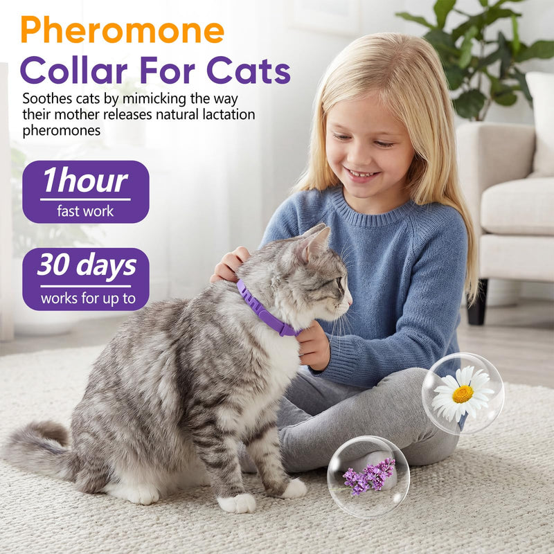 Calming Collars for Cats 4 Pack – Long-Lasting Pheromone Support for Anxiety & Stress – Secure Anti-Slip, Durable & Adjustable 15″ Design – Ideal for Multi-Cat Homes & Introducing New Pets 4 Packs