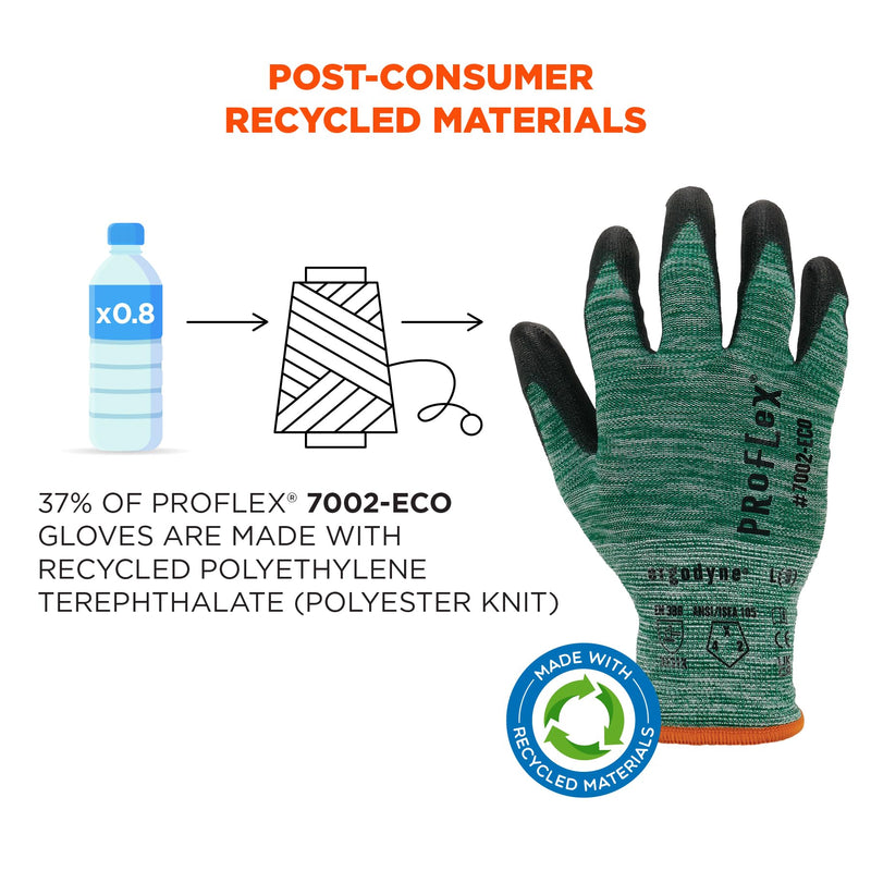 Ergodyne ProFlex 7002-ECO Work Glove, Recycled PU Coated Palms Gloves, Post Consumer Materials, 15 gauge, 12-Pack Small 12-Pack