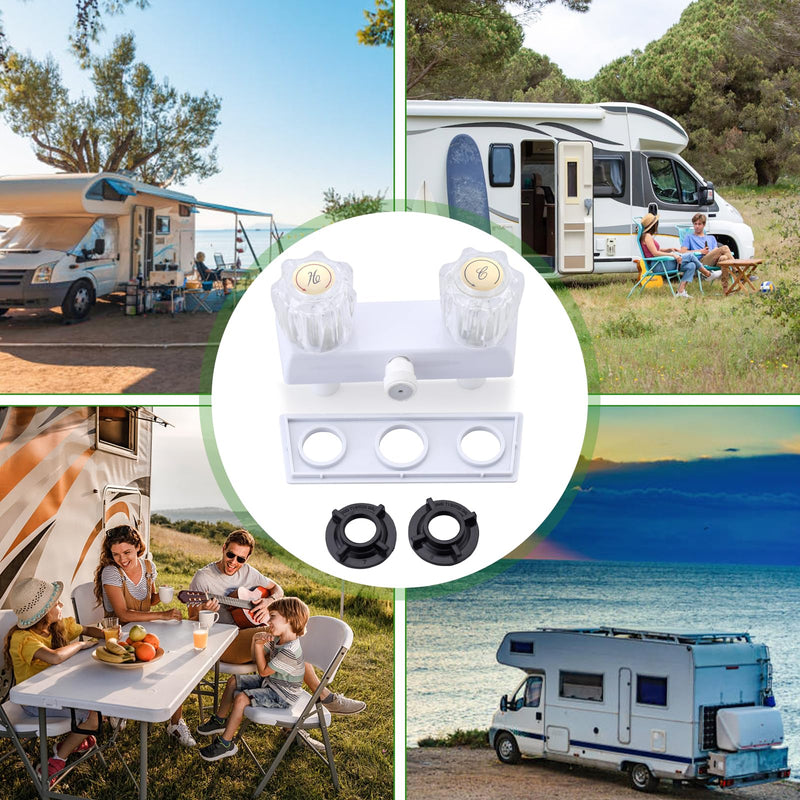 RV Shower Faucet, Dual-Handle Camper Shower Faucet with Acrylic Knobs, 4" RV Shower Valve Diverter, RV Outdoor Shower for RV, Camper Van, Outside and Inside Bathroom Shower (White) White