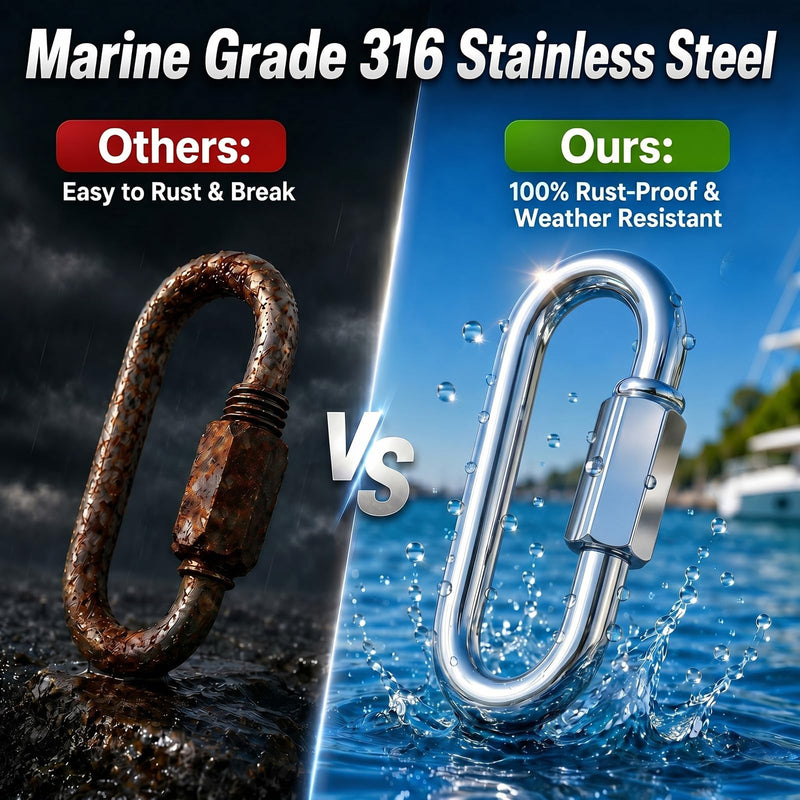 8 Pack 5/16" 316 Stainless Steel Heavy Duty Quick Links D-Shape Locking Chain Connectors 875-2300 Lbs Working Load Marine Grade Safety Links for Towing Marine Camping Industrial Use 5/16"