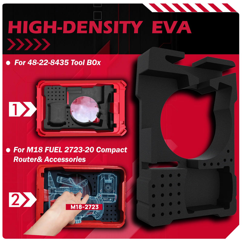 Precision-Cut EVA Foam Insert for Router Storage | Fits Packout Organizer for 48-22-8435 Packout Tool Box | EVA Foam Insert with Accessory Slots | (Tool/Tool Box Not Included) 2723-20