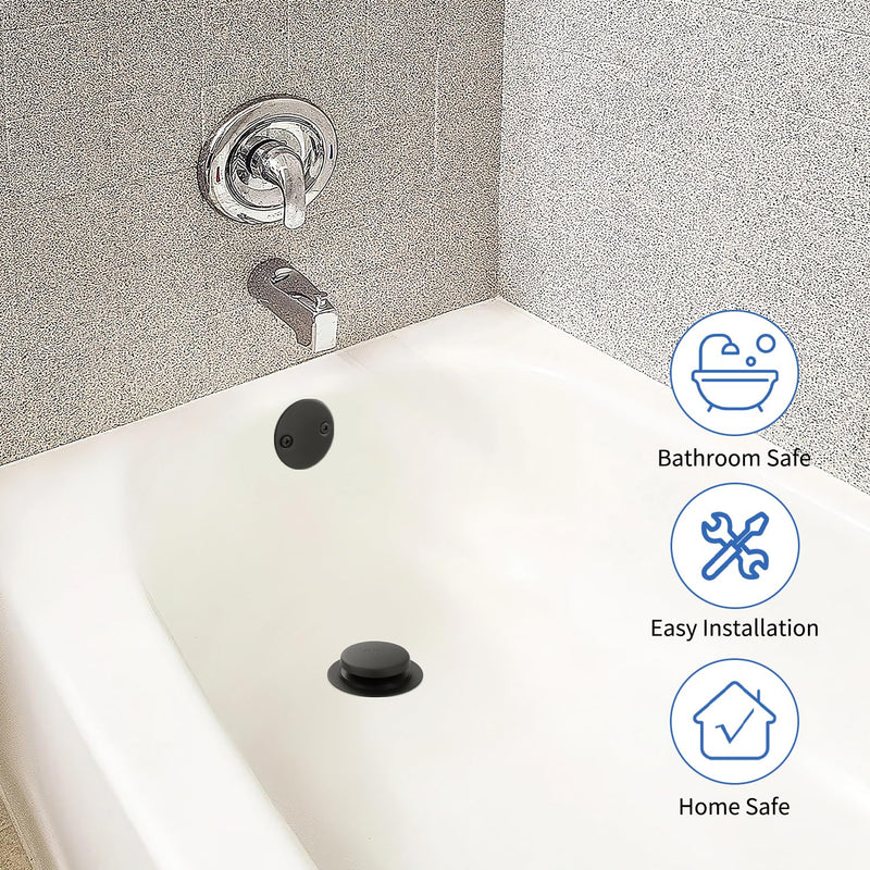 Matte Black Bathtub Drain Tip-Toe Tub Trim Set with Two-Hole Overflow Faceplate Bathroom Tub Drains Replacement Conversion Tub Drain Kit Assembly with Universal Fine & Coarse Thread Matte Black