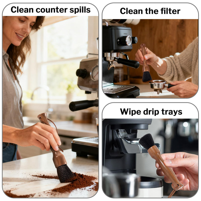 Belongtous Coffee Grinder Cleaning Brush, Fluffy & Soft Bristles Coffee Brush and Walnut Wood Handle, Espresso Machine Brush Cleaner Tool for Barista Home Kitchen Black