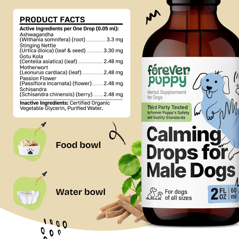 Calming Drops for Male Dogs - Pure Ashwagandha & Passion Flower Extract for Composure - Liquid Relaxing & Mood Support Supplement for Dogs of All Breeds & Sizes - 2 oz 2 fl oz - PawsPlanet Australia