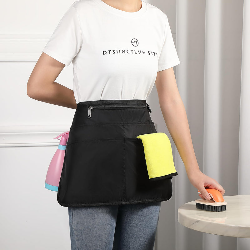 Cleaning Apron Caddy for Women with 6 Pockets, Professional Waterproof Cleaning Supplies for Housekeeping Black 1