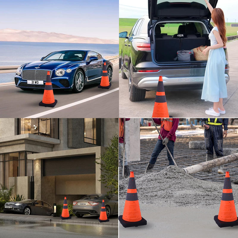BESEA 28” in Collapsible Traffic Cones Orange Safety Cones, Construction Road Parking Cone for Driveway Road Traffic Control, Weighted 5.3LB Heavy Duty Base and Windproof Design(2 Pack) 28 inch 2