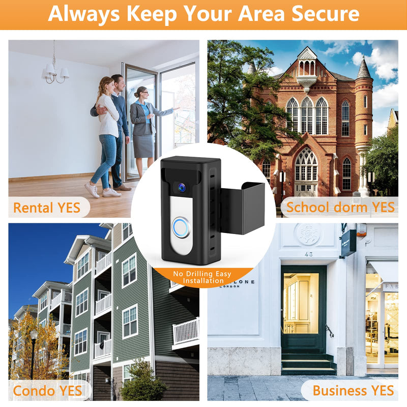 Anti-Theft Video Doorbell Mount Compatible with Wireless Video Doorbell, Not Block Doorbell Motion Sensor, No-Drill Mounting Bracket Wedge Adapter Holder Accessories for Home Rentals Room Black