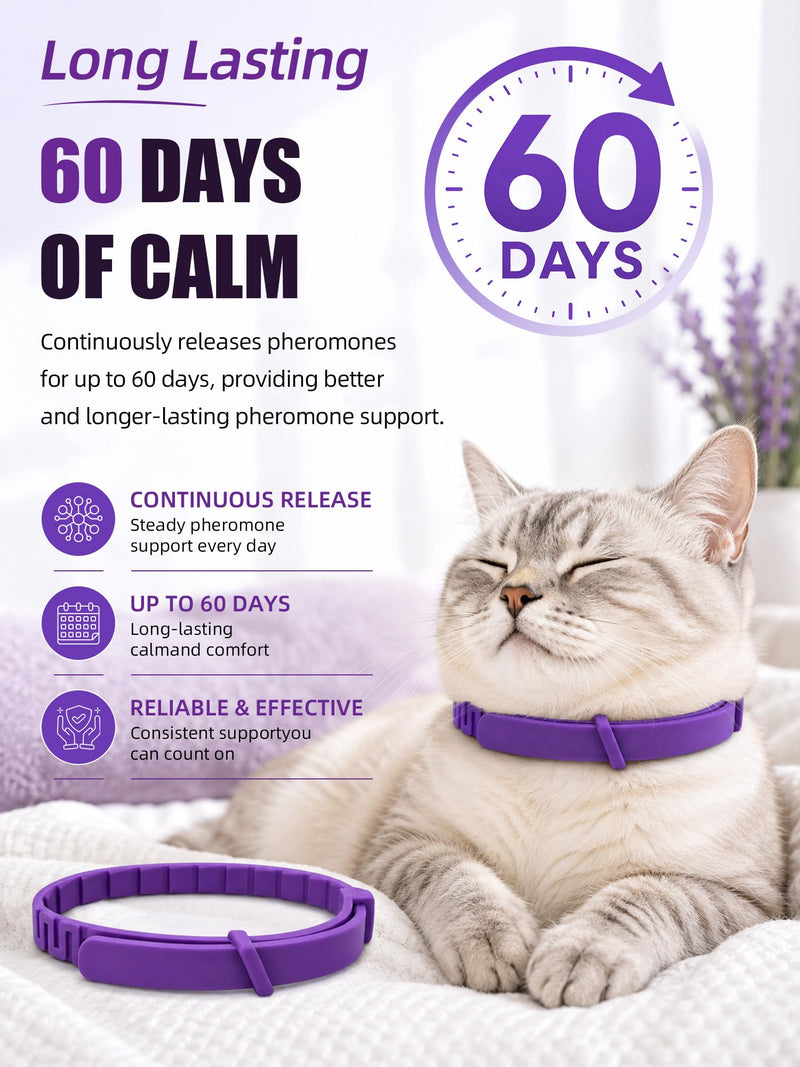 Calming Collar for Cats, 4 Pack – Waterproof Cat Calming Collars for Anxiety Relief and Stress, Breakaway Adjustable Pheromone Collar for Cats, Small Pet Dog & Puppy (Purple, Small) Purple Small(Cat)