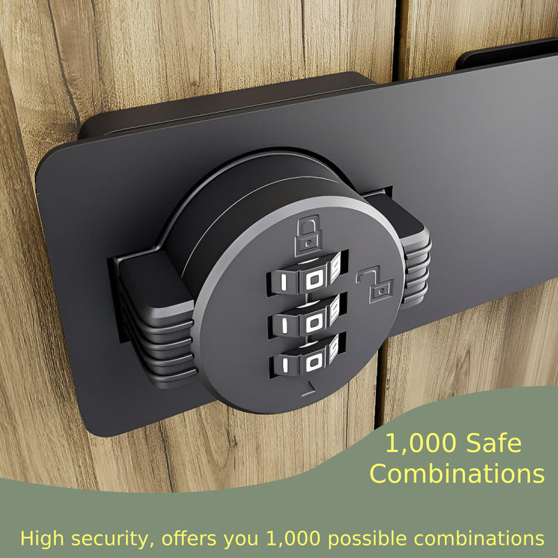 Keyless Combination Lock 3-Digit Combination Lock for Doors Twist Knob Hasp Latch Lock with Password Code Zinc Alloy Door Latch for Kitchen Drawers, Cabinets, Cupboard (Black) Black