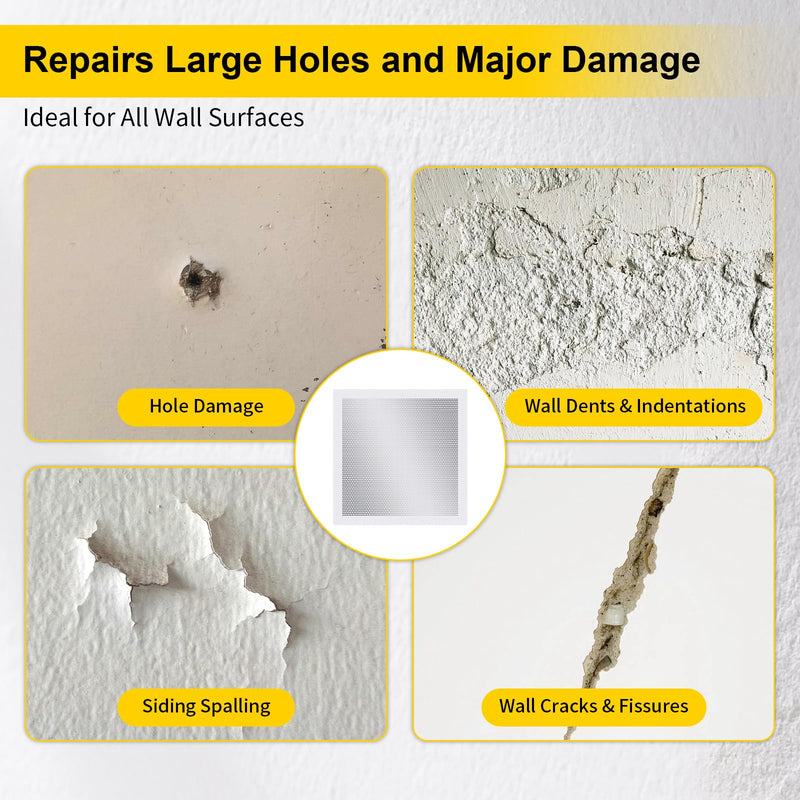 6/8/10/12 Inch Drywall Repair Kit, 6PCS Heavy Duty Self-Adhesive Mesh Patch Kit for Large Holes - Includes Scraper & Sandpapers, Ideal for Drywall, Sheetrock, Wall and Ceiling Repairs 6PCS - 6", 8", 10", 12"