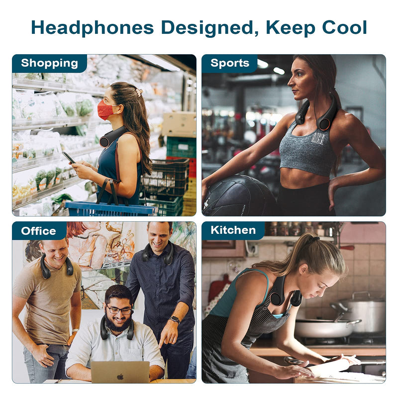 CIVPOWER Neck Fan: Portable Personal Neck Cooling Rechargeable Bladeless Fan - Hands Free 3 Speed 4000 mAh Battery USB Operated Wearable Headphone Design - Gift for Men Women Outdoor (Black) Black