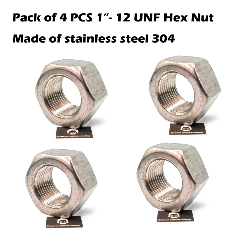 Stainless Steel SS304 1"-12 UNF HEX NUT Unified National Fine Series (Pack of 4PCS) 4 304 1"-12 UNF