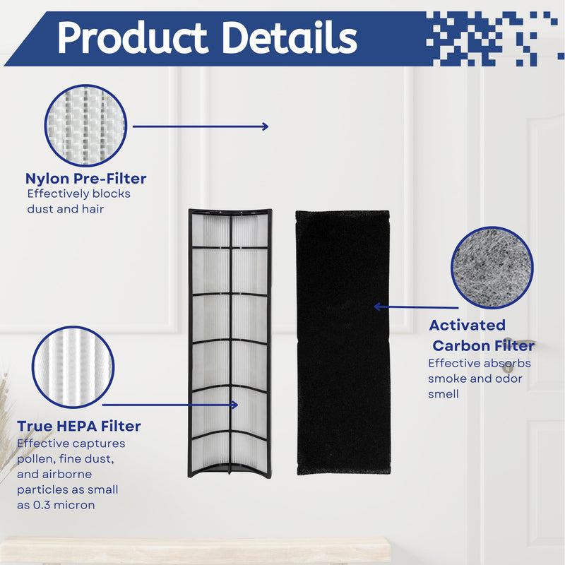 Nispira 2-in-1 True HEPA Replacement Filter PETWRFIL For Pure Enrichment PureZone Elite 4-IN-1 Tower Air Purifier PEAIRTWR (Pack of 1) 5.3" x 17.8" x 2.4"
