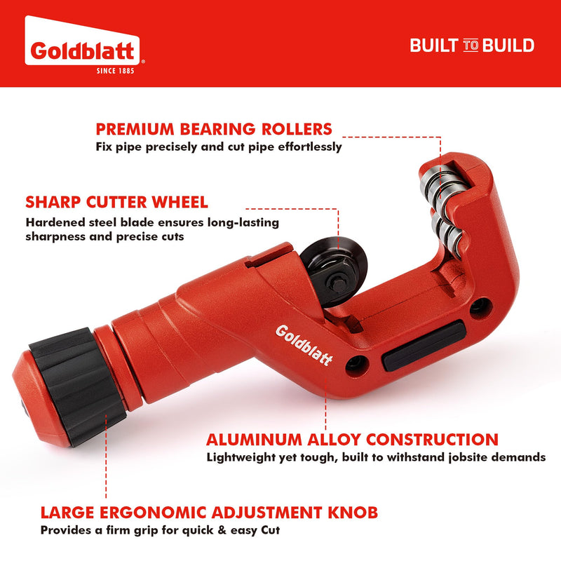Goldblatt Copper Pipe Cutter, 1/4"-2" Conduit Cutter, CSST Tubing Cutter for Copper, Stainless Steel, Brass, Thin-Wall Aluminum, Smooth Cutting Pipe Cutter Tool for Plumbing, HVAC Work 1/4"-2"