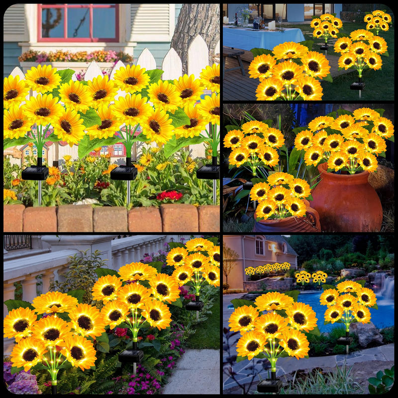 Solar Lights Outdoor Garden Decor,4 Pack with 24 Sunflower Lights,Solar Flowers Lights Waterproof,Birthday Gifts for Mom Women Grandma,Outside Decorative Stakes Light for Landscape Yard Patio Lawn 4 Pack Solar Sunflower Lights