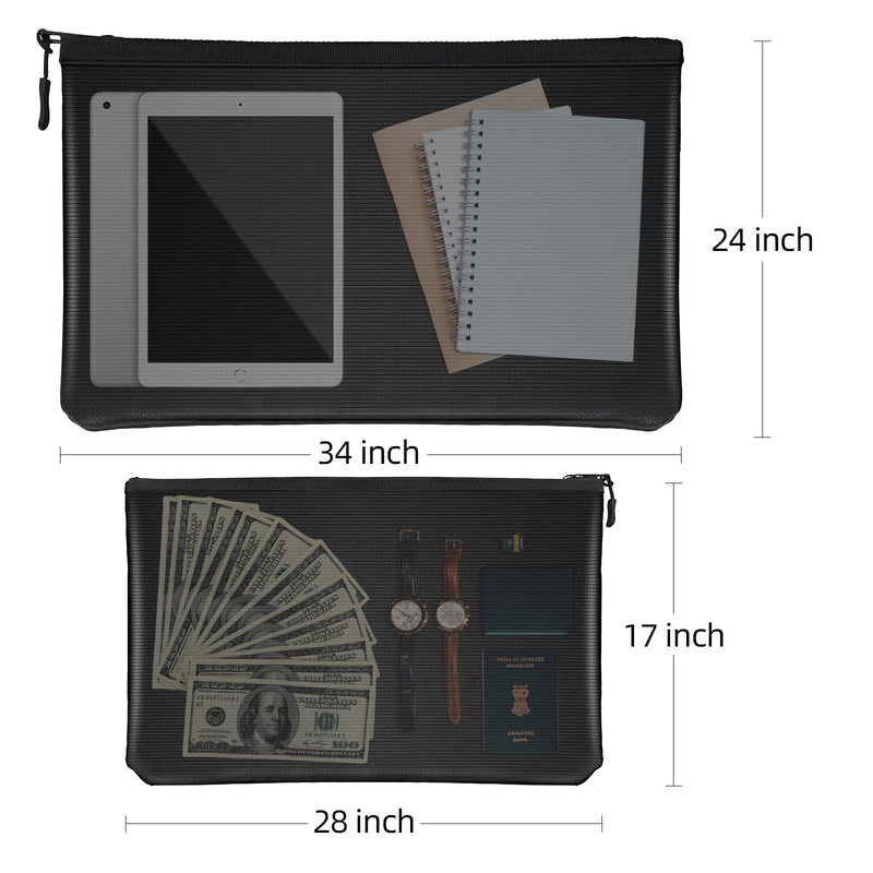 2000°F Fireproof Money Bag 2pcs, Fireproof Document Bags, 13.4 x 9.8 and 10.6 x 6.7 Inch Important Document Storage Organizer for Valuables, Safe for A4 A5 Files, Cash, Passport Tablet.