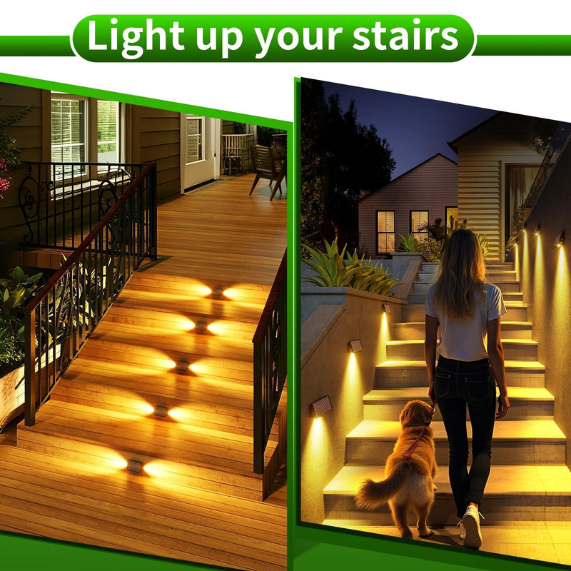 JSOT Solar Fence Lights Outdoor - 8 Pack Waterproof Deck Stair Step Light 5 Lighting Modes for Backyard Garden Wall Outside Patio Decor (Warm Light) Warm White - 8 Pack