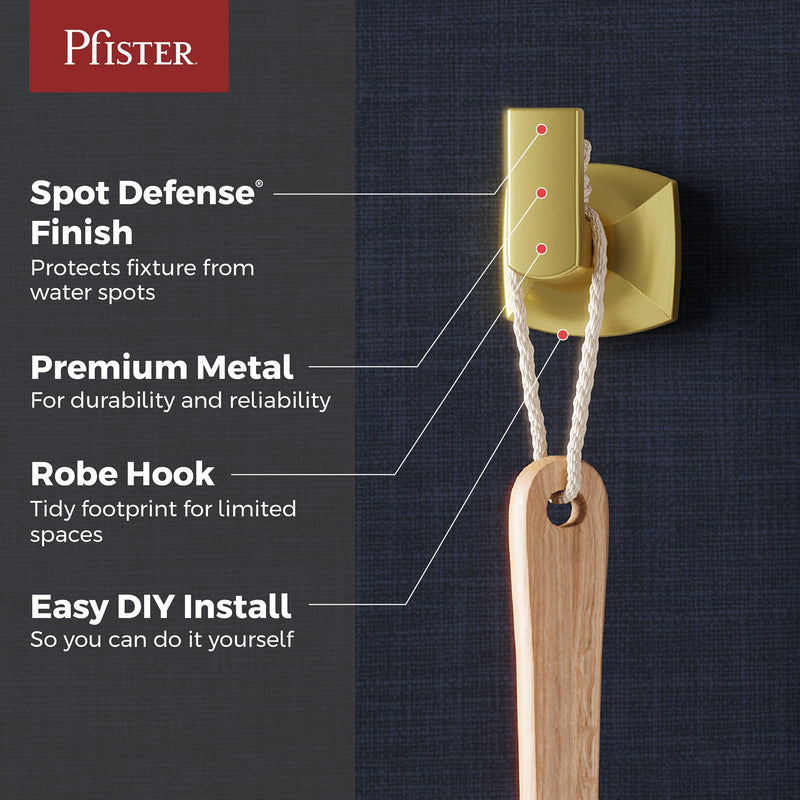 Pfister Vaneri Wall-Mounted Towel Hook - Premium Metal Brushed Gold Bathroom Hardware with Concealed Screw Installation for Modern Bathroom Decor and Accessories BRHVRI0BG