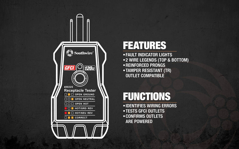Southwire 40022S GFCI Receptacle Tester Newer Model