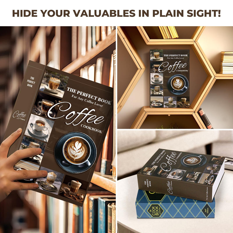 Book Safe with Combination Lock, Hidden Safe (9.5 x 6.2 x 2.2 Inch) with Fireproof Bag, Secret Diversion Safe, Hollow Book Box Hidden Storage, Money Safe Box for Cash (COFFEE) Large COFFEE