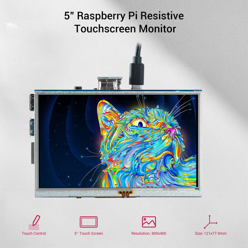 ELECROW 5 Inch Touchscreen for Raspberry Pi Screen 800x480 TFT LCD Screen Monitor Compatible with Raspberry Pi 5 4 3 Black Banana Pi Jetson Nano Windows 11 10 8 7