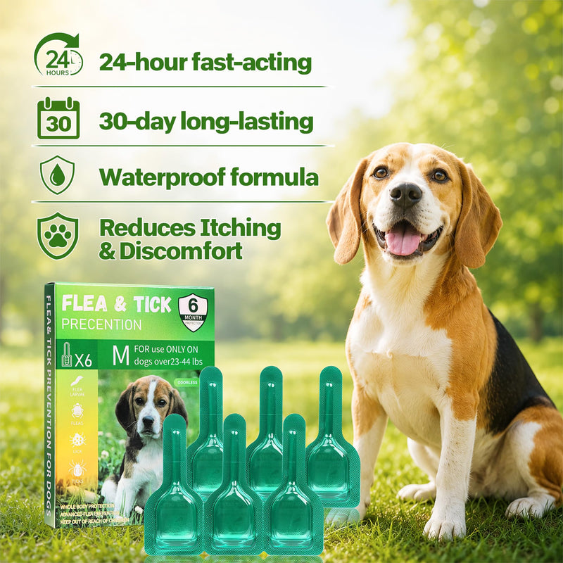 Flea and Tick Prevention for Small Dogs, Waterproof Topical Dog Flea and Tick Fast-Acting at Home, 6 Doses Control for Dogs 5-22 lbs