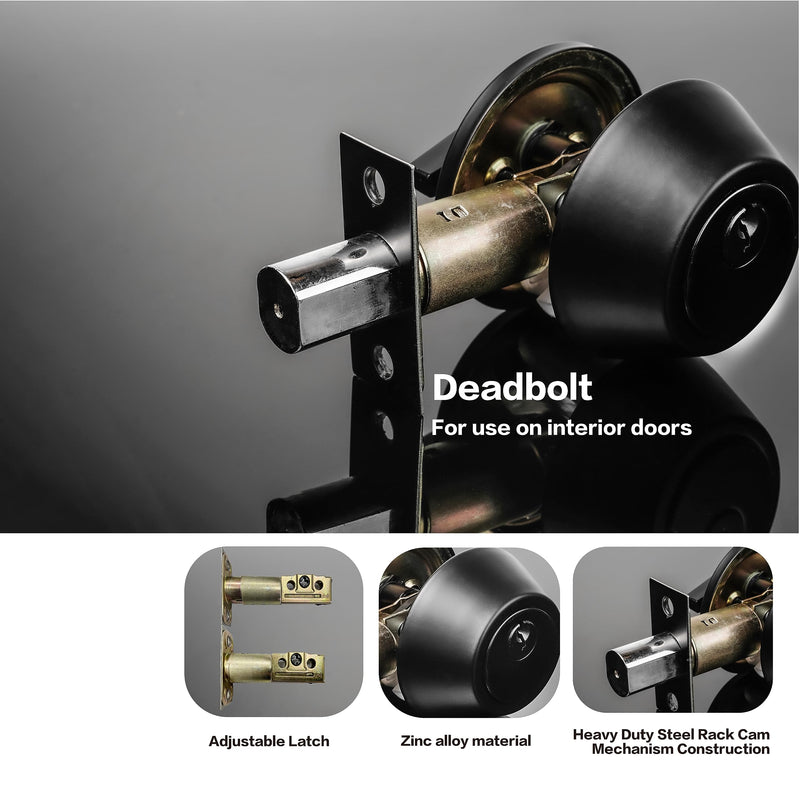 Exterior Door Lock Set with Deadbolt, Single Cylinder Deadbolt Lock and Door Knob Set, Keyed Alike Door Locks for Front Door,Matte Black Door Knob and Deadbolt Set(2Pack Set) 2 Pack Matte Black