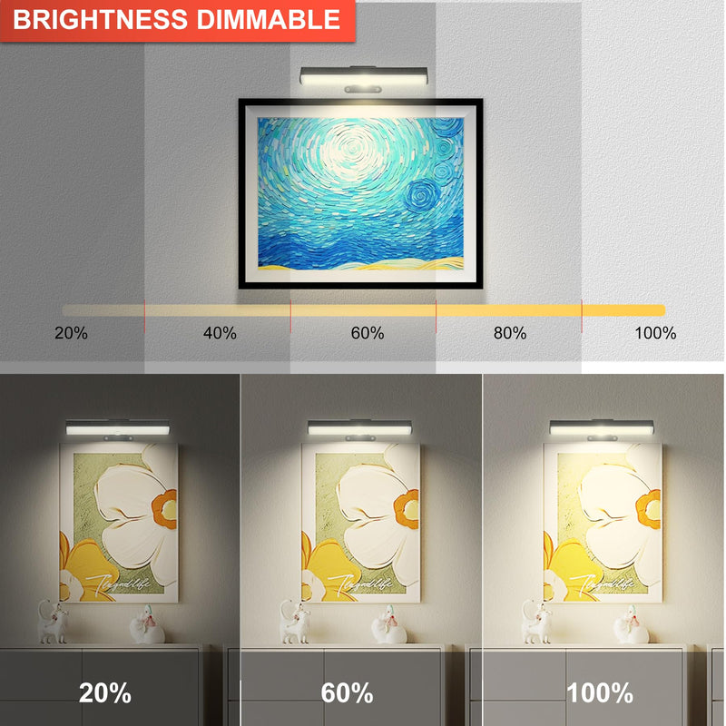 2 PACK Picture Light Battery Operated Painting Light with Remote, 3Lighting Modes Art Light for Wall Pictures Posters,Dimmable Timer Set Display Accent Light for Picture Frame Dart Gallery Portrait